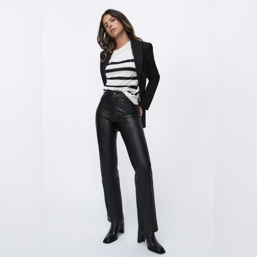 Zara brand ZW 90S WIDE-LEG FAUX LEATHER TROUSERS